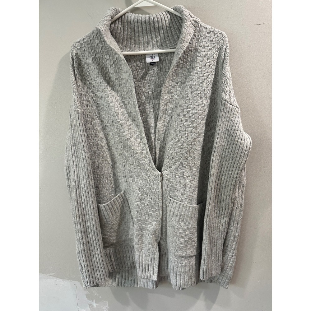 Cabi Grey Knit Zip Up Cardigan Sweater Mock Neck Basketweave Smll